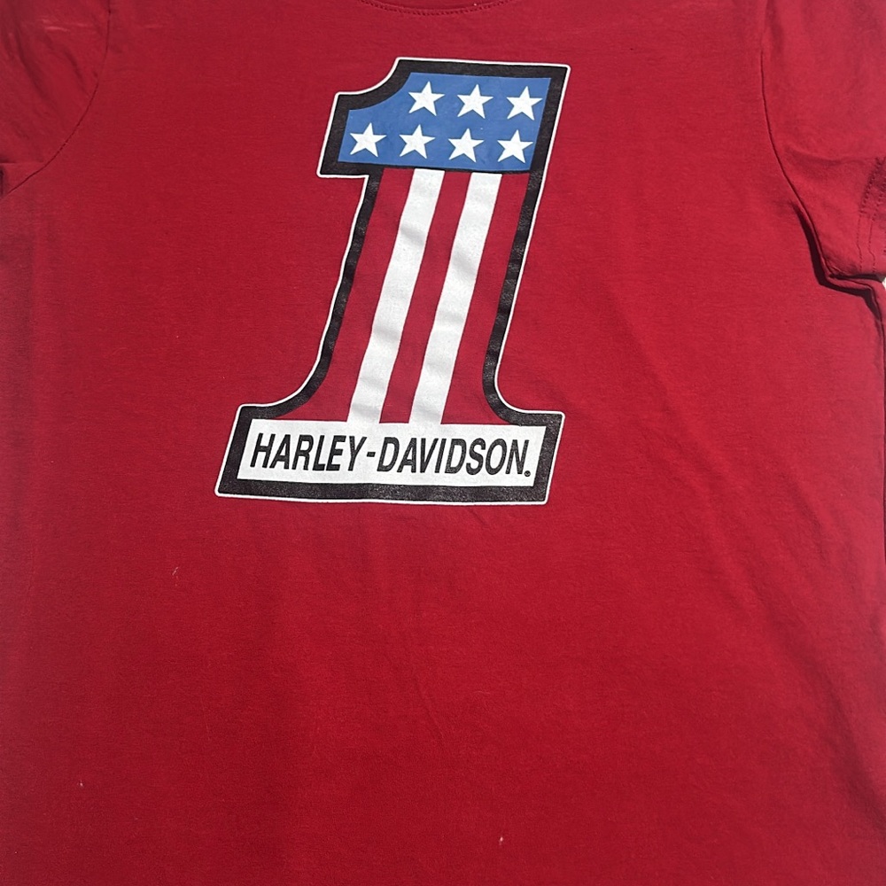 Harley-Davidson Red Short Sleeve Tee with Patriotic Emblem